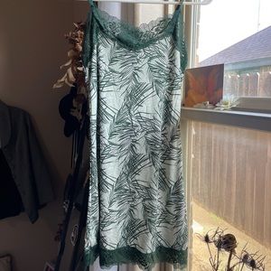 Y2k Vintage tropical plantain leaf print slip dress